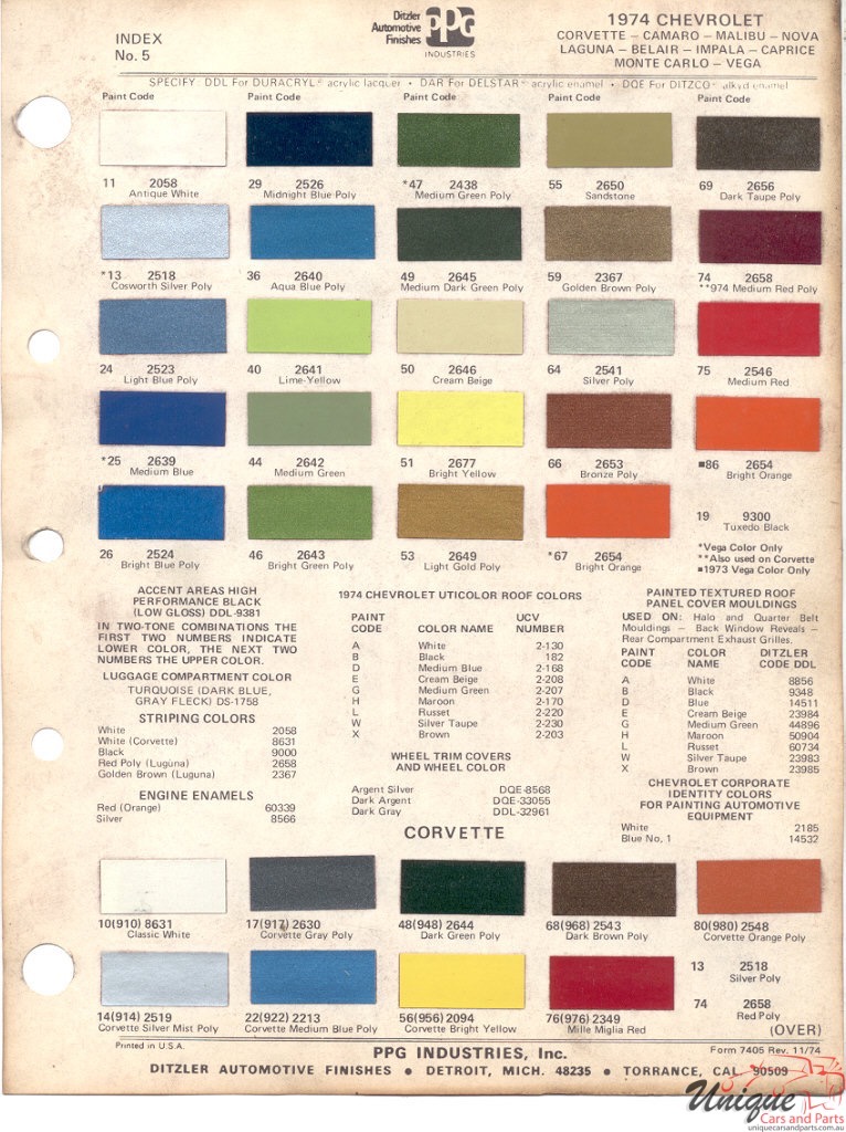 1974 Chev Paint Charts PPG 1